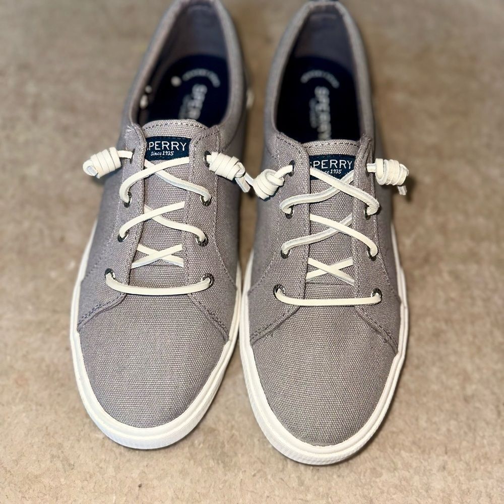 Sperry Charcoal Canvas Shoes with White Suede Laces